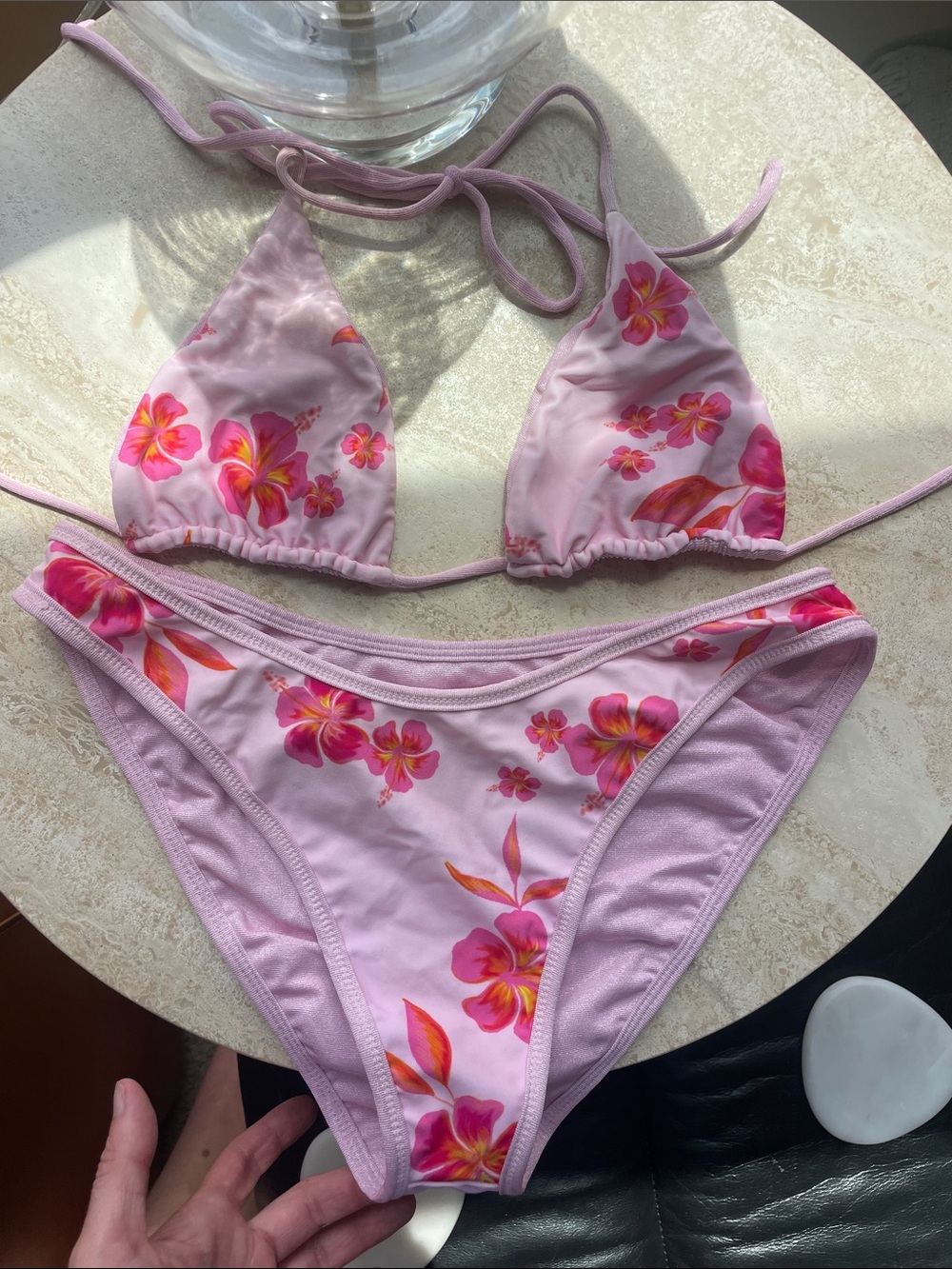 Pink Floral Triangle Bikini Set
